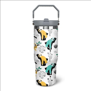 30oz Sloth Tumbler with Handle and Straw, Stainless Steel Insulated Sloth Cup with Top Handle